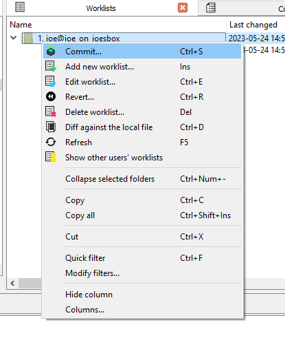 Committing a worklist